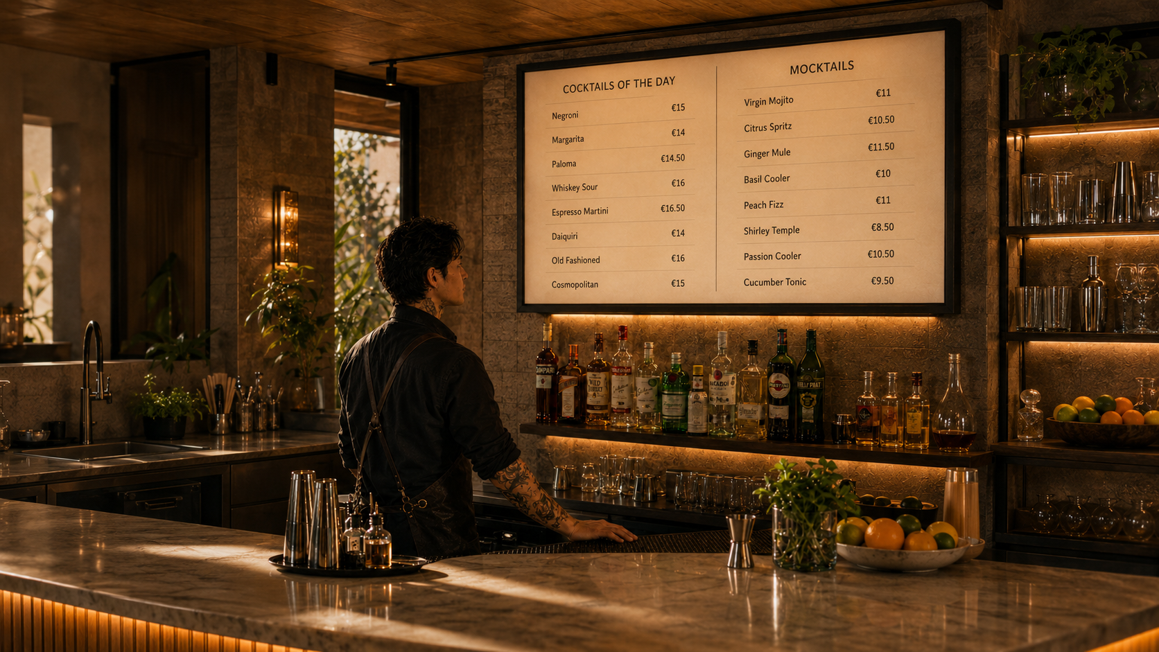 Cocktail menu design in a premium hospitality bar