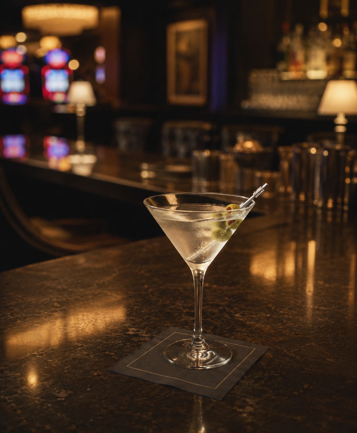 Martini cocktail served with precision in a premium bar setting