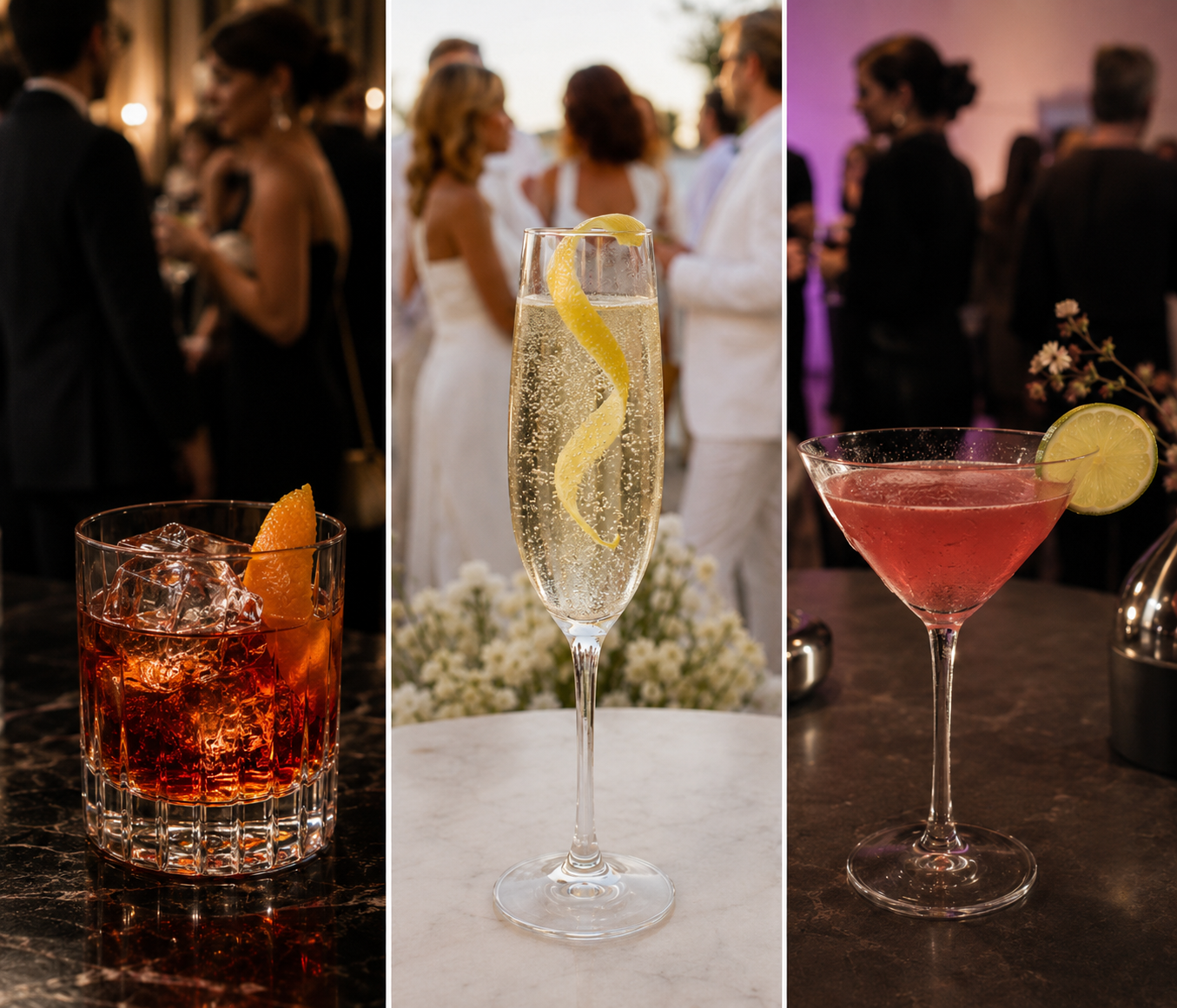 Three cocktail selections for formal, summer and creative events