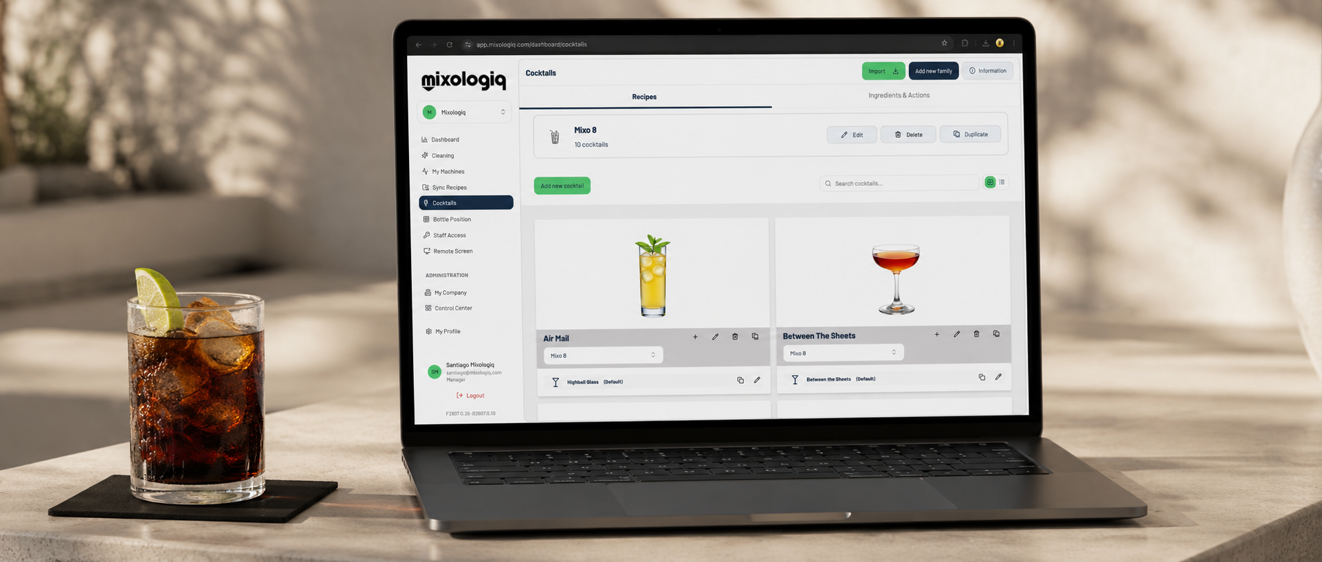 Mixo Connect organising cocktail menus for different hospitality events