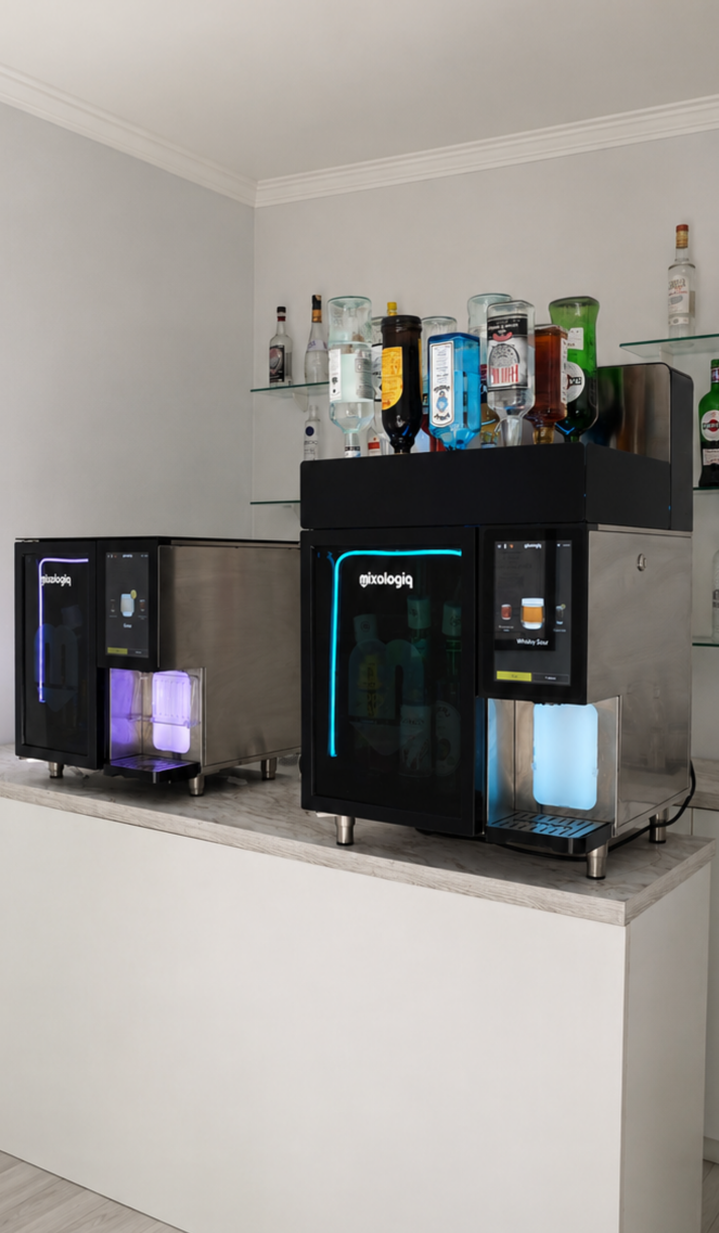 Mixo 8 and Mixo 20 supporting Pornstar Martini service in a professional bar