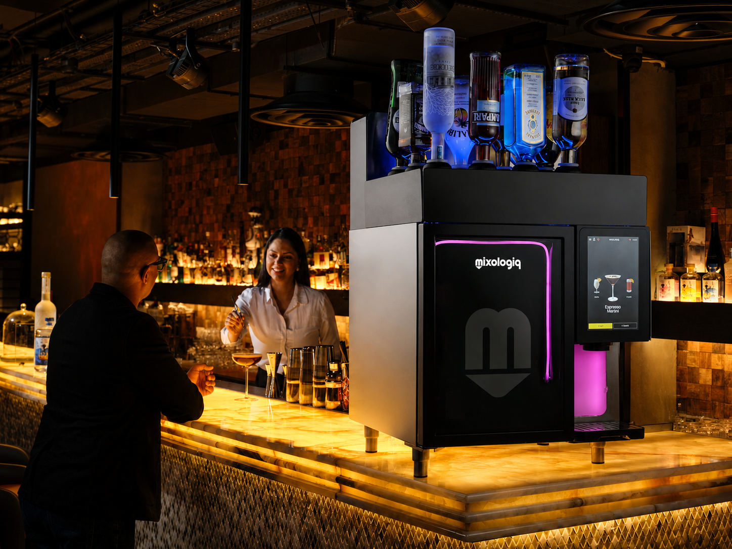 Mixologiq cocktail automation system during a professional demonstration