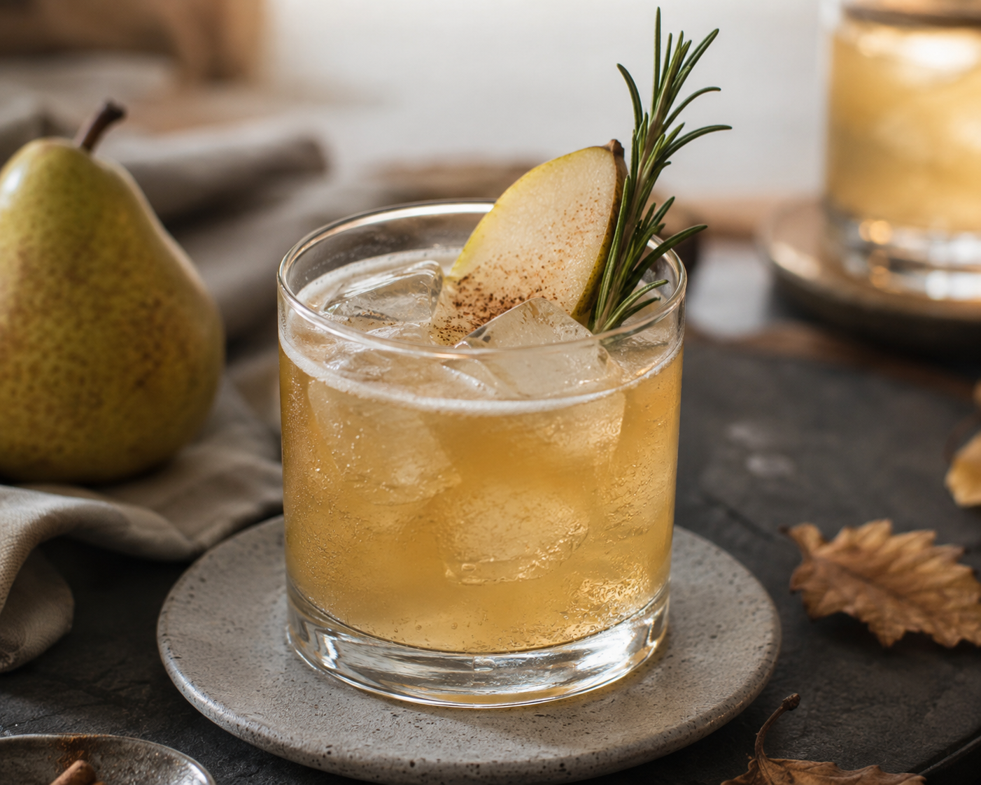 Pear and Rosemary Sour with gin, pear and fresh rosemary