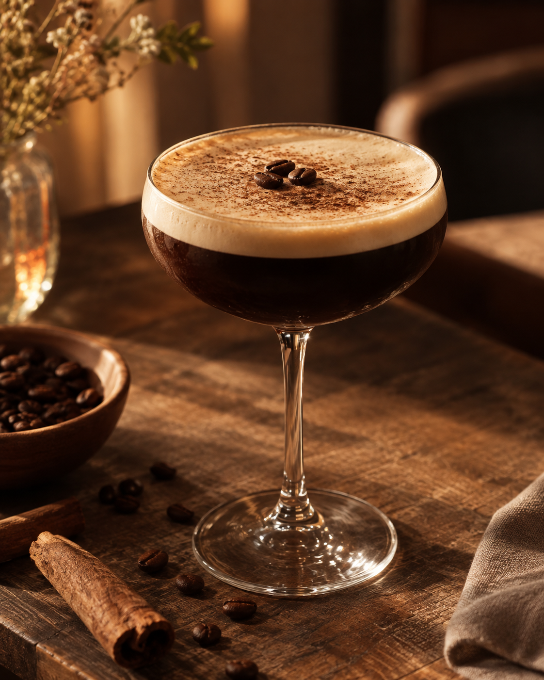 Spiced Espresso Martini with espresso, coffee liqueur and cinnamon